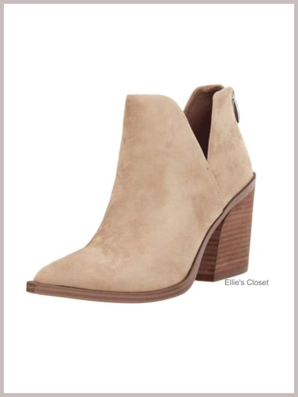 Pointed Toe Stacked Mid Heel Ankle Boots Faux Leather Booties Back Zipper